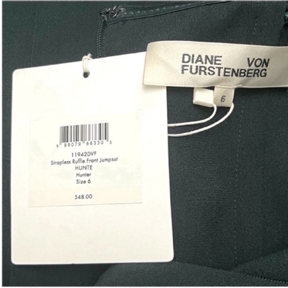Diane Von Furstenberg Forrest Green Strapless Jumpsuit Sz 6 - Picture 10 of 11